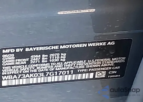 2020 BMW 228I Gran Coupe xDrive z USA, uszkodzony, nr VIN WBA73AK03L7G17011